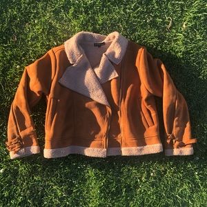 brown suede jacket with wool inner layer